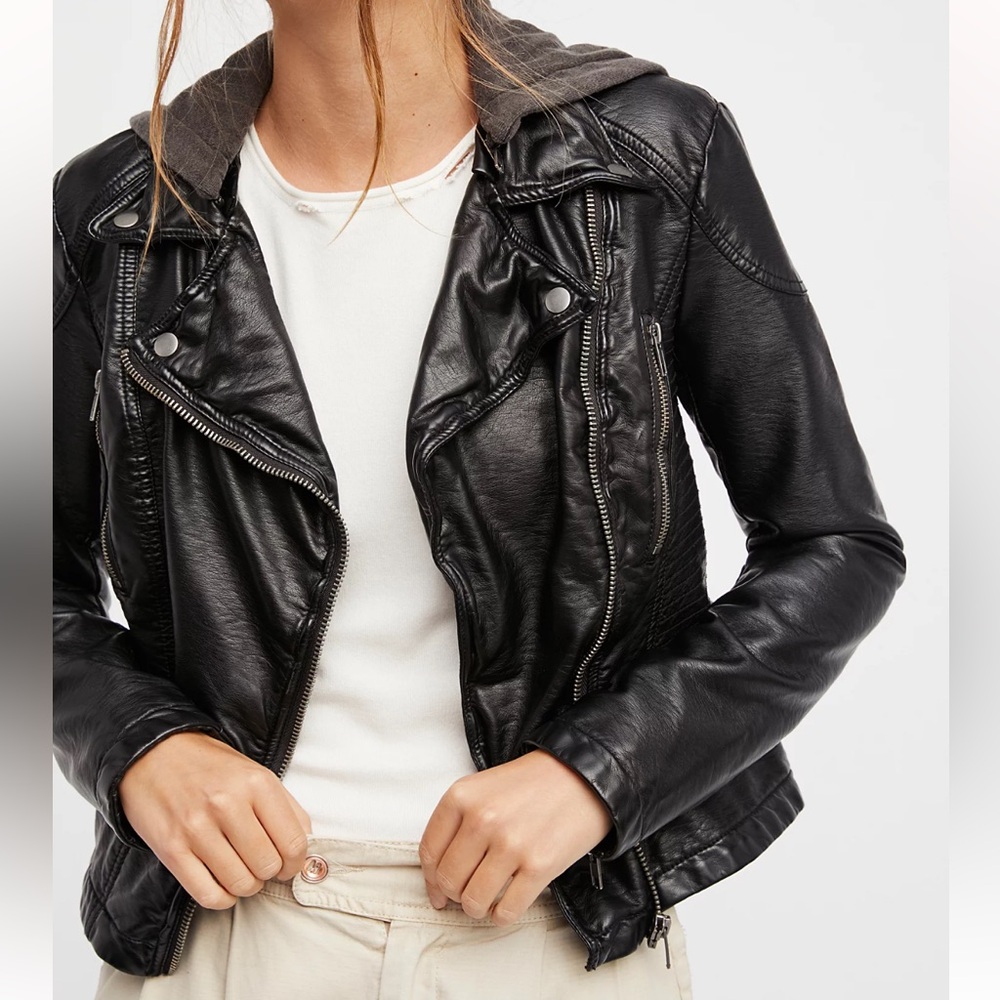 Free People Vegan Leather Hooded Jacket